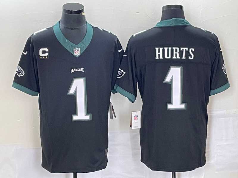 Men's Philadelphia Eagles #1 Jalen Hurts Black C Patch 2023 FUSE Vapor Untouchable Stitched Jersey,We sell and wholesale Men's Philadelphia Eagles #1 Jalen Hurts Black C Patch 2023 FUSE Vapor Untouchable Stitched Jersey on line form chian!